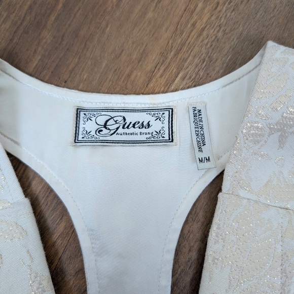 Guess Brocade Vest Waistcoat Cream Sleeveless Fitted Buttons - Picture 6 of 9